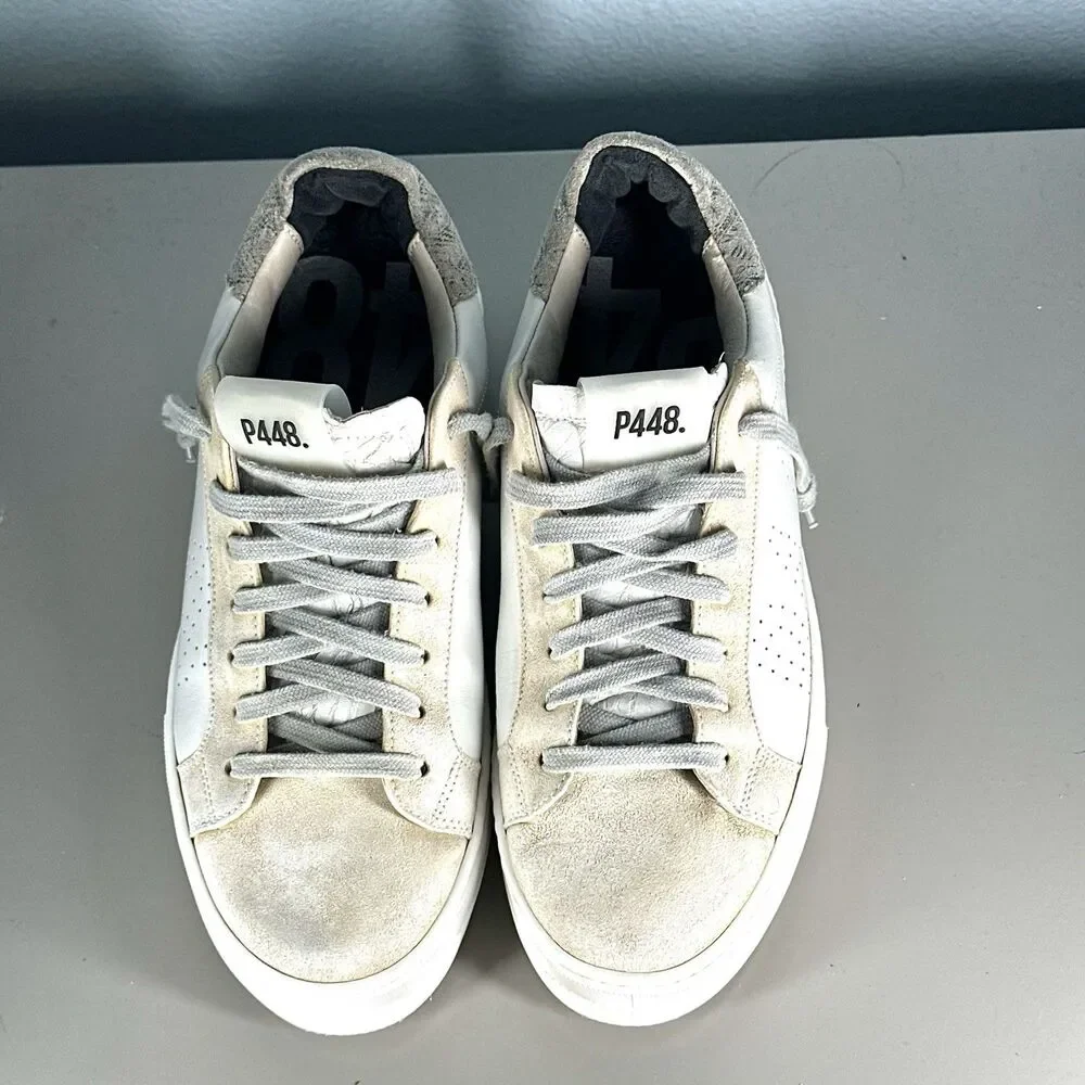 P448 Women Thea White Leather Grey Suede Sneakers Shoes Size 39 US 8.5 Italy - Picture 4 of 16